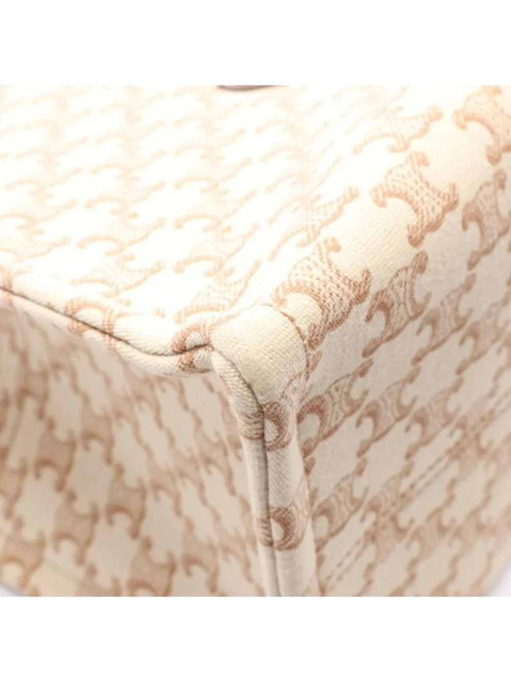 Celine Tote Bag Triomphe Large Cabas Thais Beige Brown Canvas Leather Cuir